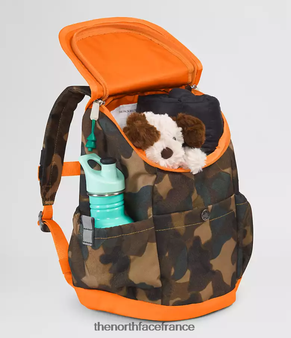 accessoire The North Face enfants sac à dos mini explorateur pour jeunes imprimé texture camouflage marron utilitaire/mandarine ZPZRD396
