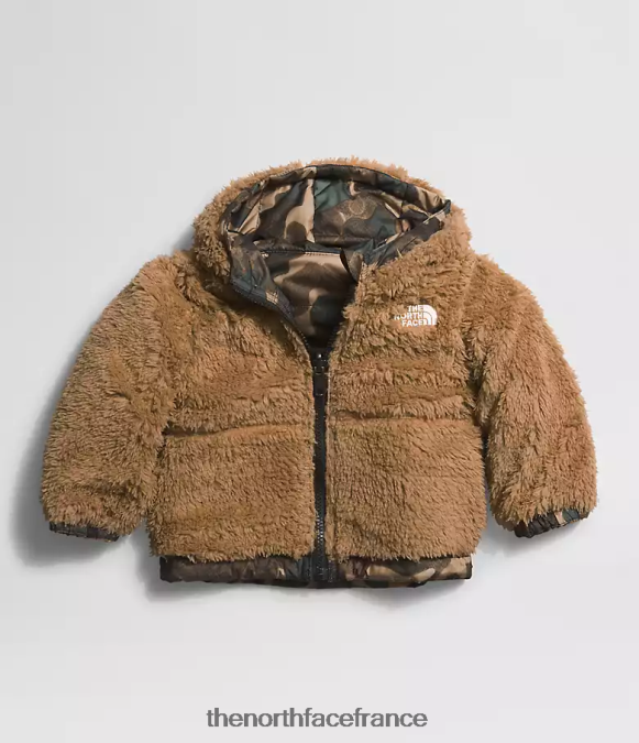 vêtements The North Face bébé veste à capuche réversible à fermeture éclair intégrale mt chimbo texture camouflage marron utilitaire en petits caractères ZPZRD867