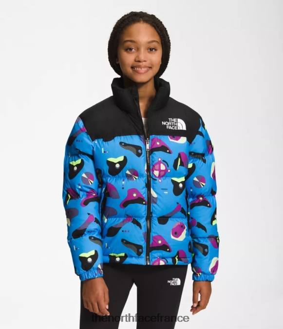 vêtements The North Face enfants veste nuptse rétro 1996 impression infographique bleu super sonic ZPZRD909