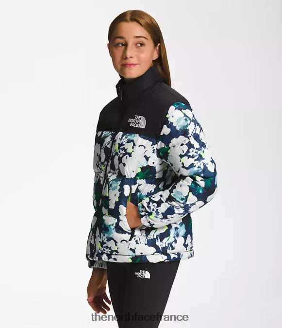 vêtements The North Face enfants veste nuptse rétro 1996 imprimé abstrait bleu marine sommet ZPZRD910