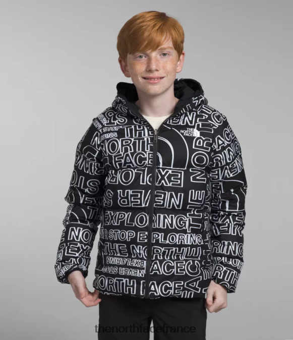vêtements The North Face enfants doudoune réversible à capuche en duvet tnf noir marqueur tnf logo imprimé ZPZRD817