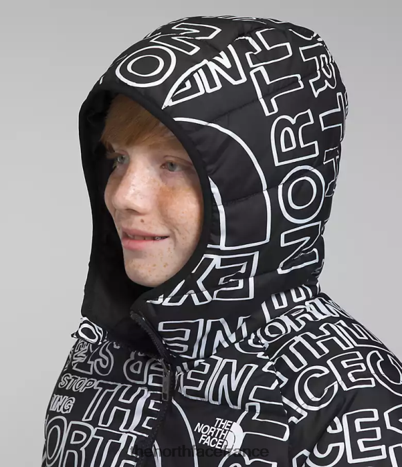 vêtements The North Face enfants doudoune réversible à capuche en duvet tnf noir marqueur tnf logo imprimé ZPZRD817