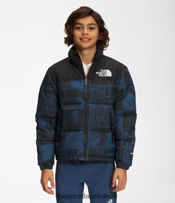 vêtements The North Face enfants veste nuptse rétro imprimée 1996 teinture en spray bleu ombre ZPZRD686