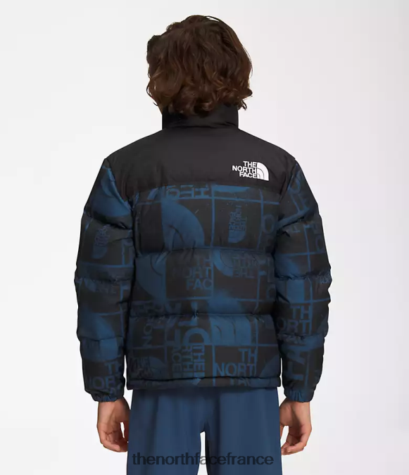 vêtements The North Face enfants veste nuptse rétro imprimée 1996 teinture en spray bleu ombre ZPZRD686