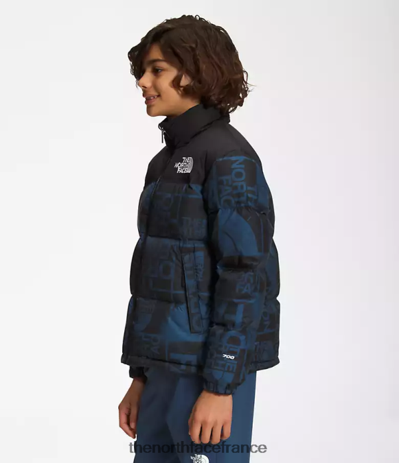 vêtements The North Face enfants veste nuptse rétro imprimée 1996 teinture en spray bleu ombre ZPZRD686
