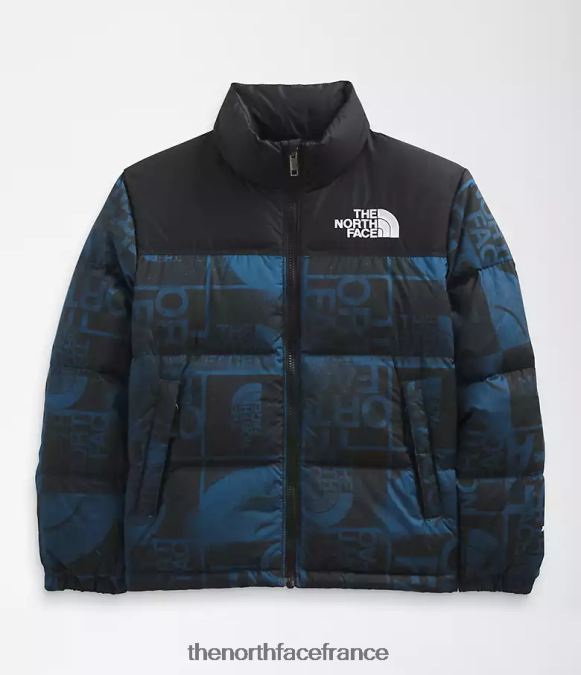 vêtements The North Face enfants veste nuptse rétro imprimée 1996 teinture en spray bleu ombre ZPZRD686