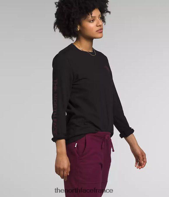 vêtements The North Face femmes t-shirt imprimé à manches longues tnf noir/berry de Boysen ZPZRD1094