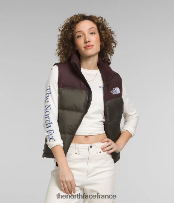 vêtements The North Face femmes gilet nuptse rétro 1996 nouveau vert taupe/marron charbon ZPZRD432
