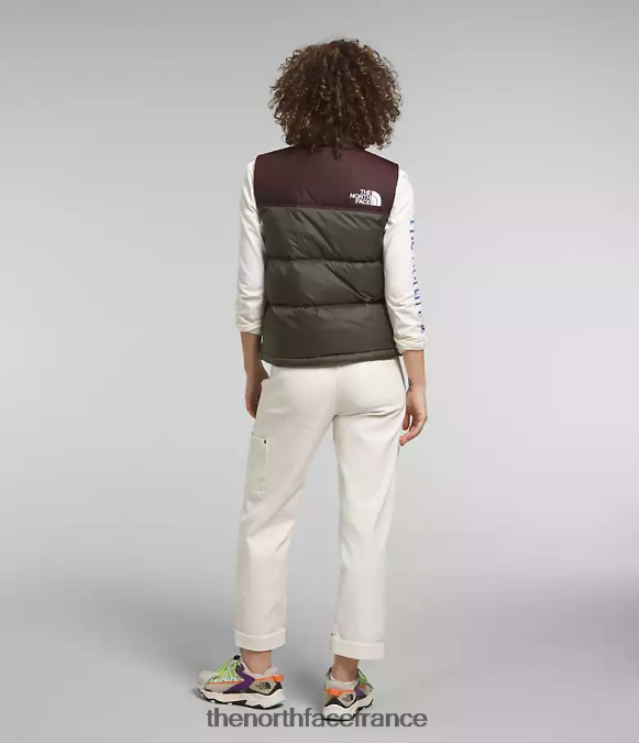 vêtements The North Face femmes gilet nuptse rétro 1996 nouveau vert taupe/marron charbon ZPZRD432