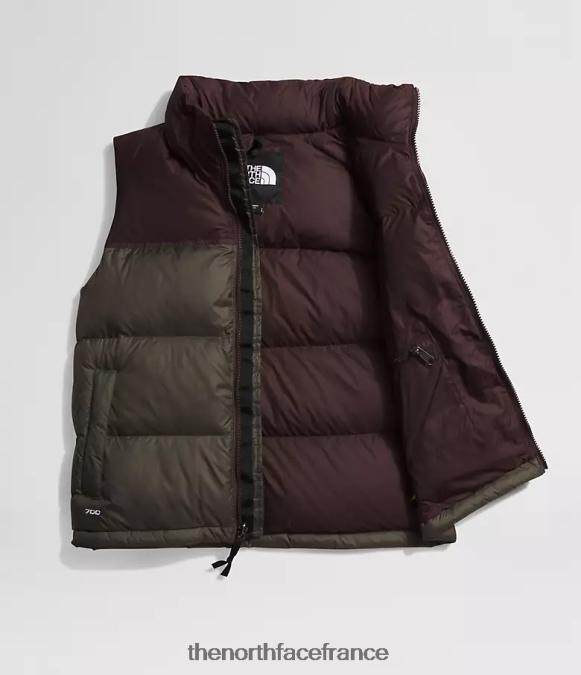 vêtements The North Face femmes gilet nuptse rétro 1996 nouveau vert taupe/marron charbon ZPZRD432