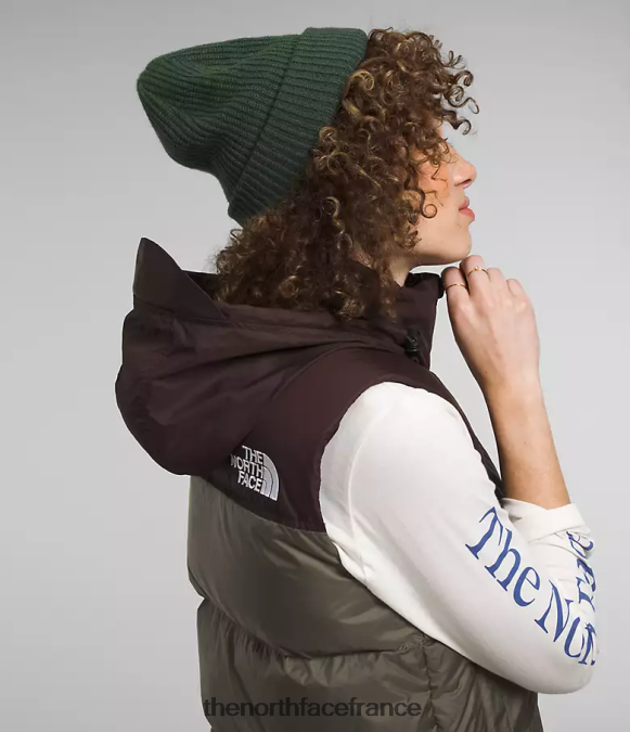 vêtements The North Face femmes gilet nuptse rétro 1996 nouveau vert taupe/marron charbon ZPZRD432
