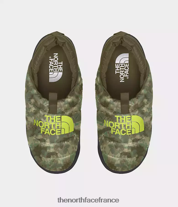 chaussure The North Face Hommes mules nuptse imprimé camouflage pointillé olive militaire/jaune LED ZPZRD558