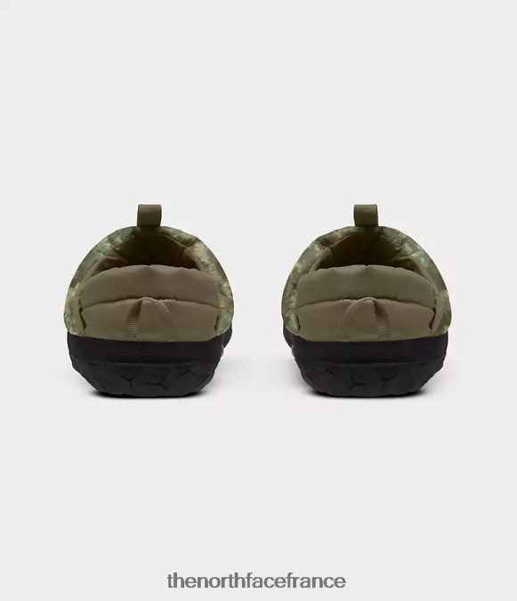 chaussure The North Face Hommes mules nuptse imprimé camouflage pointillé olive militaire/jaune LED ZPZRD558
