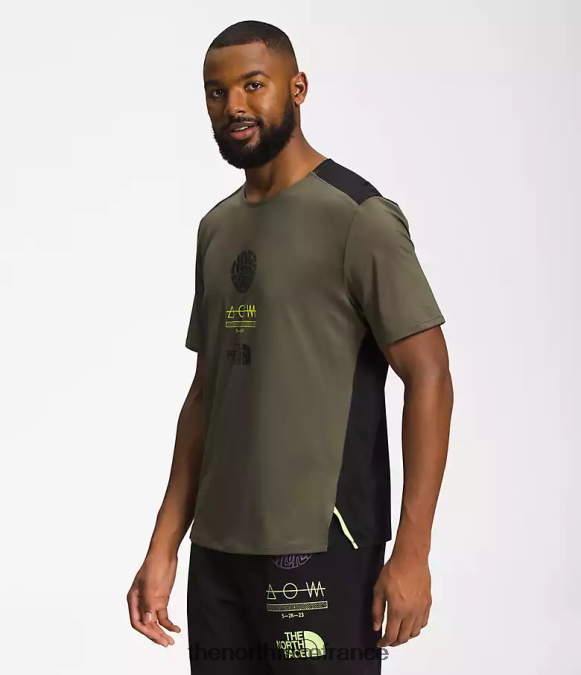 vêtements The North Face Hommes trailwear côte perdue à manches courtes nouveau vert taupe/noir tnf/jaune led ZPZRD881