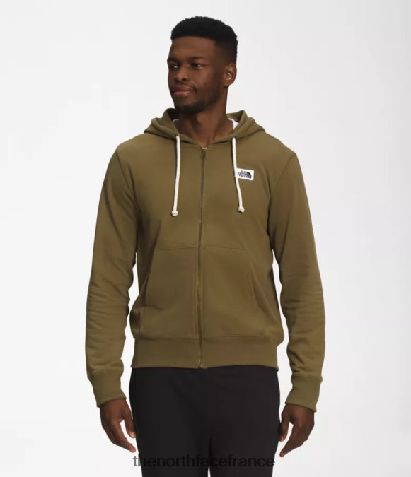 vêtements The North Face Hommes sweat à capuche zippé à écusson Heritage olive militaire ZPZRD705